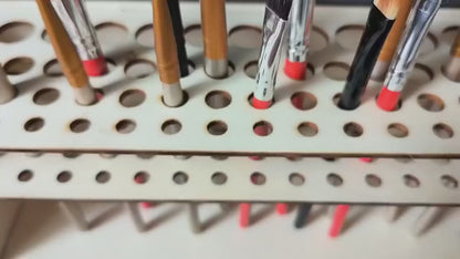 Paint Brush Holder, with 67 Holes. Made of wood